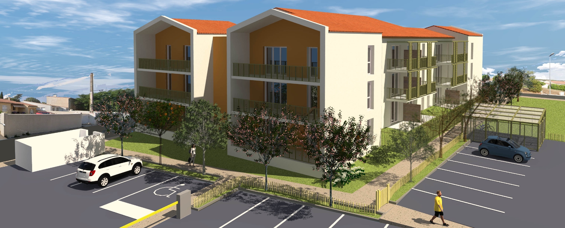 Appartement : perspective d’un logement collectif, conçu par L2G cabinet d'architecte dans l’Hérault à Béziers